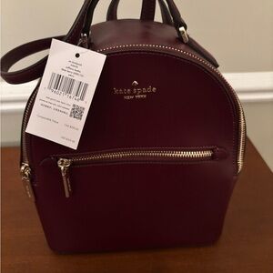 Kate Spade Red Mini Backpack with Dome Shape and Textured Leather